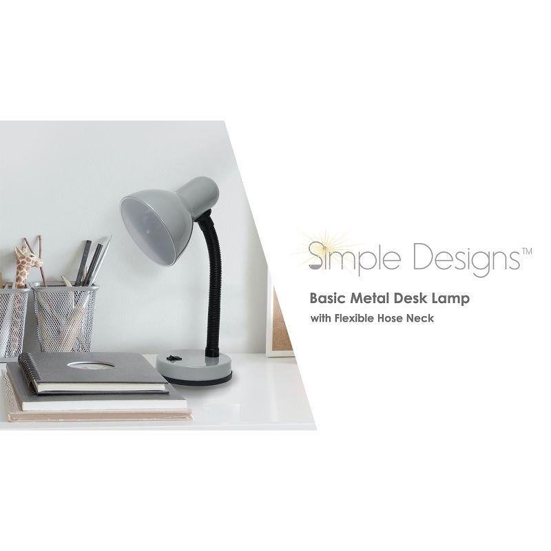 Simple Designs 14.25" Basic Metal Desk Lamp with Flexible Hose Neck (Includes LED Light Bulb) Black