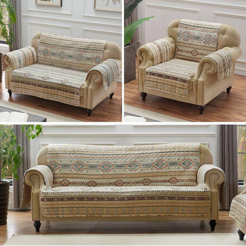 Reversible Phoenix Loveseat Furniture Protector Slipcover Tan: Pet-Friendly, Machine Washable - Greenland Home Fashions