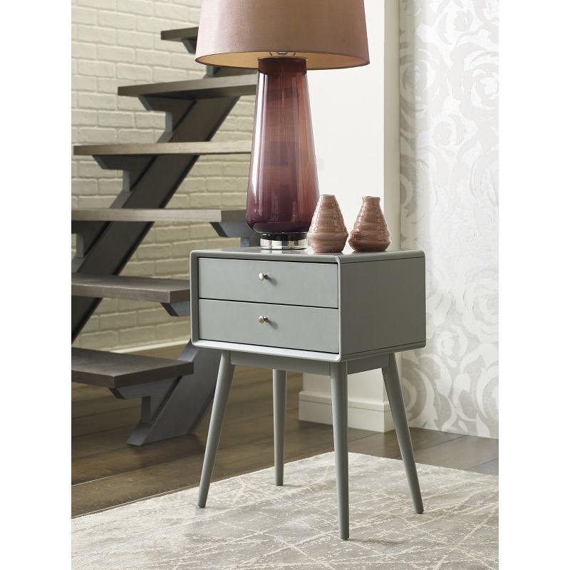 Rory Two Drawer Side Table Gray - Adore Decor: Mid-Century Modern, MDF Wood, Tapered Legs