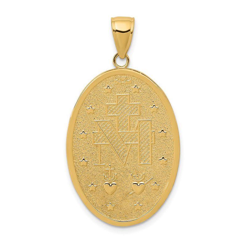 Black Bow Jewelry 14k Yellow Gold, Solid Oval Miraculous Medal Pendant, 20 x 38mm