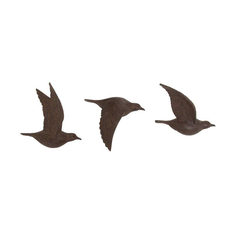 Polystone Bird Metallic 3D Sculpted Wall Decor Set of 3 Brown - Olivia & May: Ready to Hang, Coastal Style Decorative Sculptures