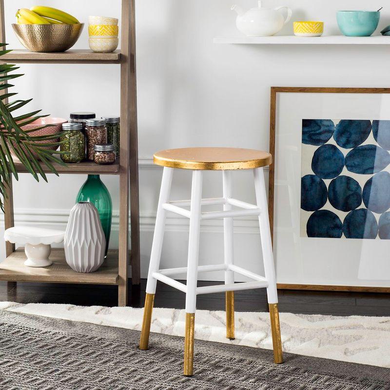 Emery Dipped Gold Leaf Counter Stool - FOX3231 - White/Gold - Safavieh Couture
