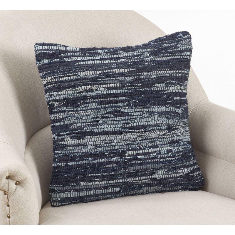 18"x18" Denim Chindi Down Filled Throw Pillow Navy - Saro Lifestyle: Cotton, Zipper Closure, Indoor Decorative Accessory