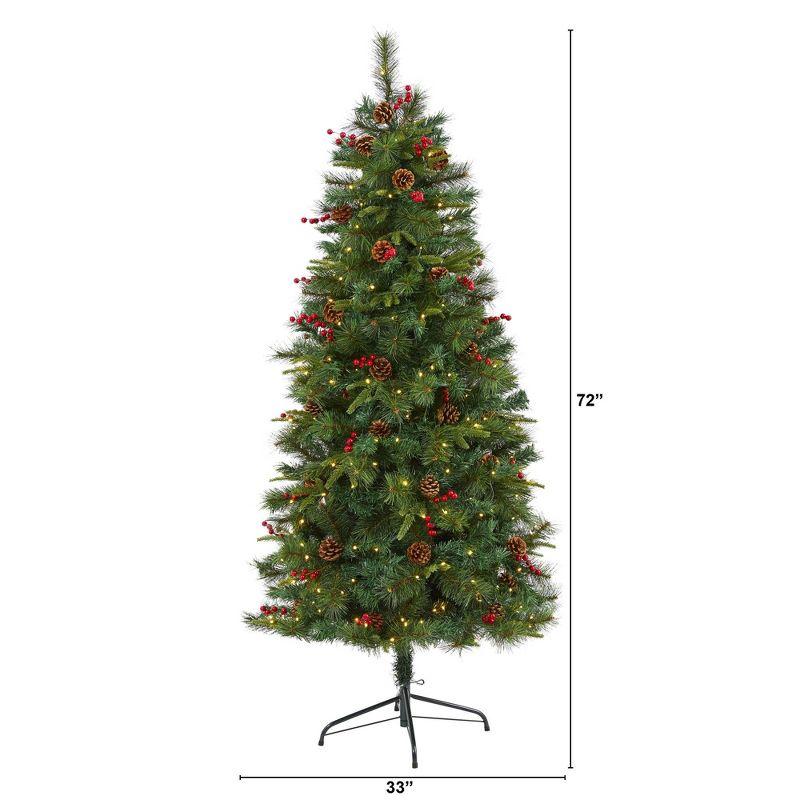 Nearly Natural 6-ft Mixed Pine Artificial Christmas Tree with 250 Clear LED Lights, Pine Cones and Berries