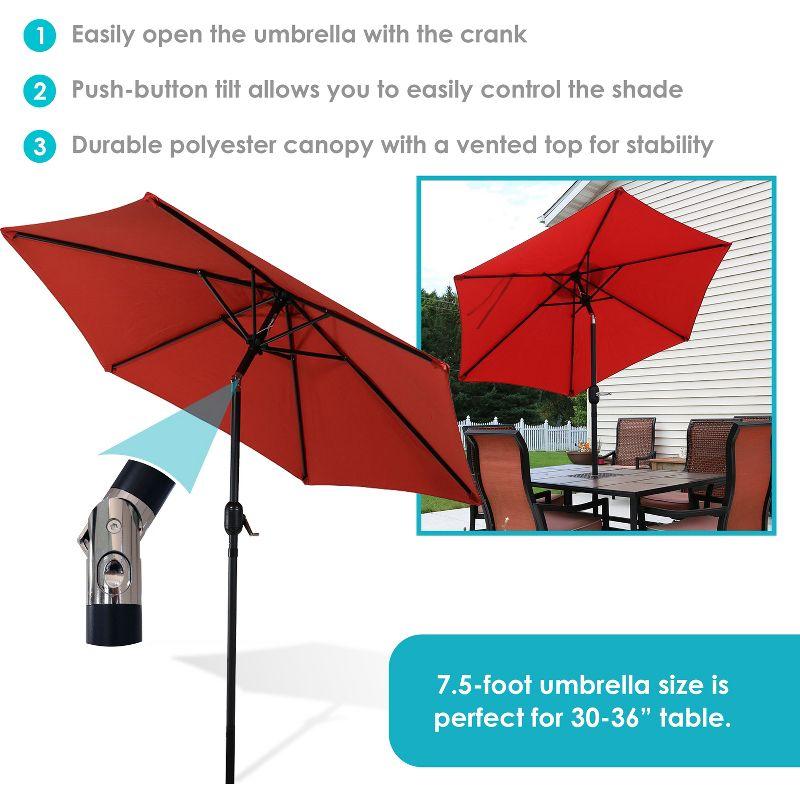 Sunnydaze Outdoor Aluminum Patio Table Umbrella with Polyester Canopy and Tilt and Crank Shade Control - 7.5' - Burnt Orange