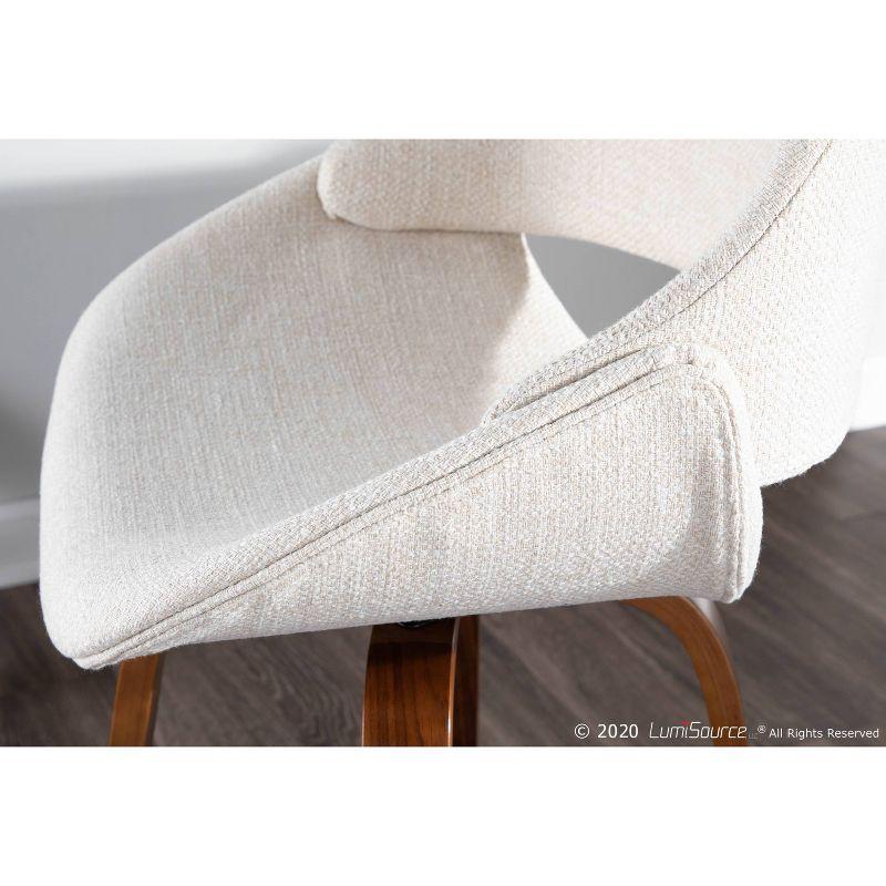 Set of 2 Fabrico Mid-Century Modern Counter Height Barstools Cream - LumiSource: Walnut Swivel Legs, Polyester Upholstery