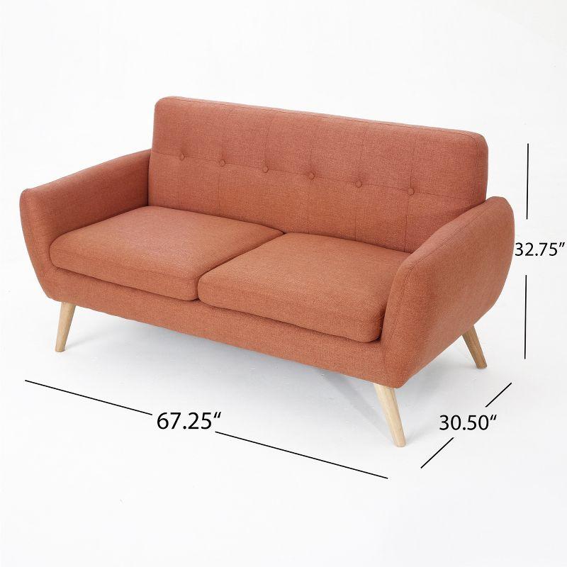 GDFStudio Sheena Mid Century Modern 67.25 " Upholstered Tufted 2 Seater Sofa, Burnt Orange/Natural Oak