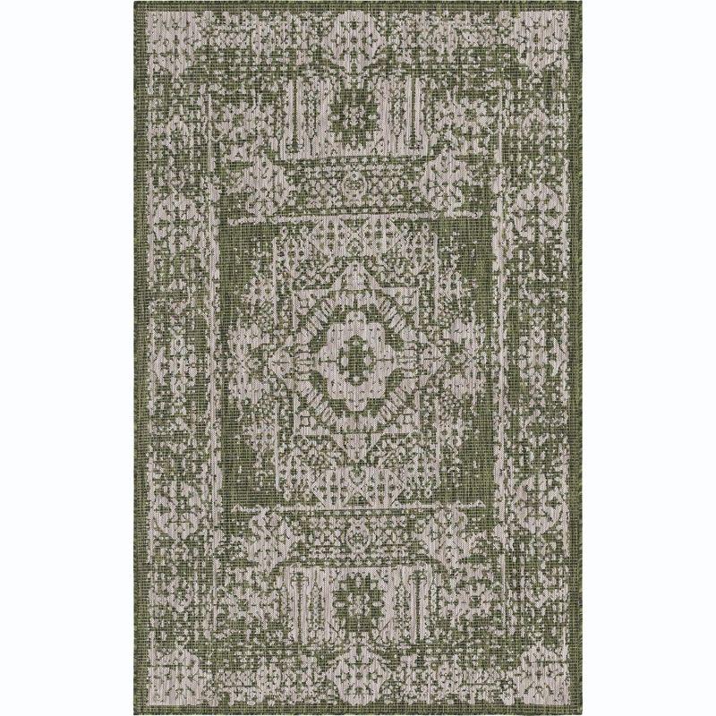 Green Synthetic Rectangular Outdoor Stain-Resistant Rug