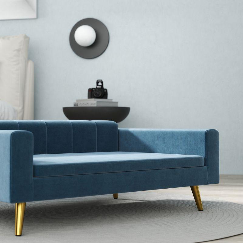 Modern Dark Blue Velvet Dog Sofa Bed with Gold Legs