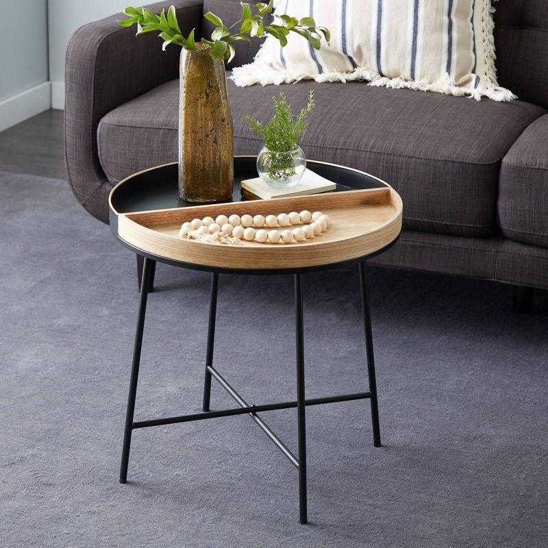 Compact Round Black Wood & Metal 24" Accent Table