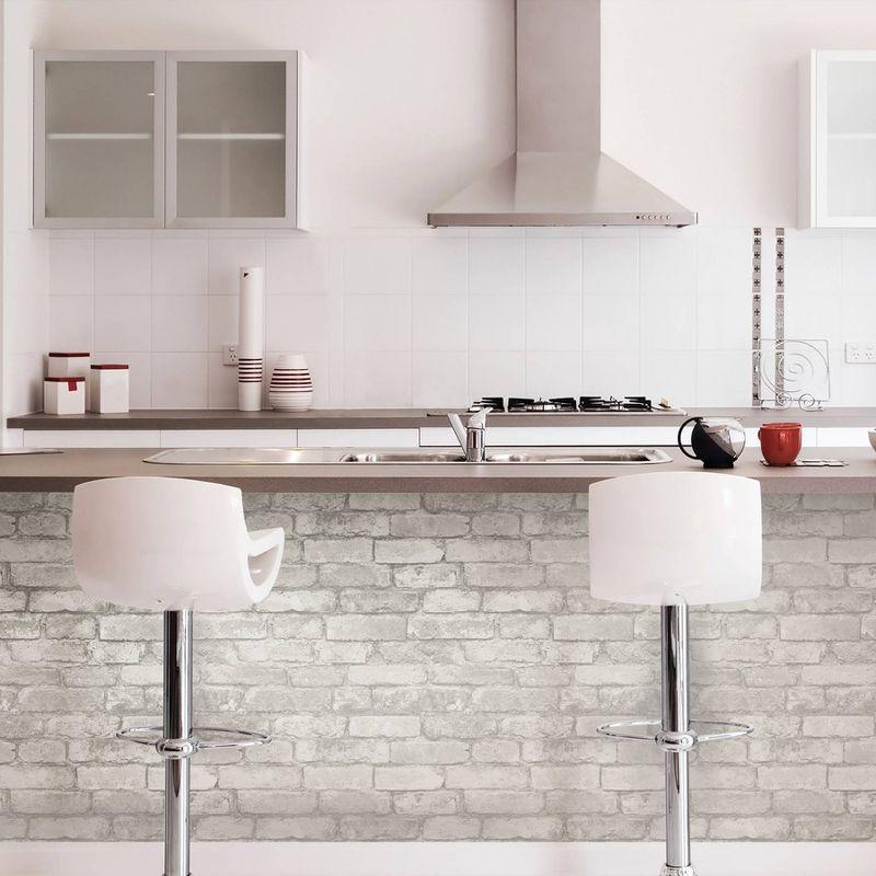 NuWallpaper Brick Peel & Stick Wallpaper White/Gray: Modern Brick Design, Self-Adhesive, Washable, 30.75 Sq Ft Coverage