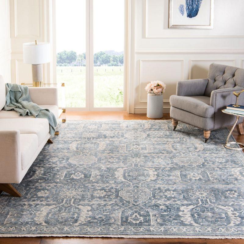 Light Blue Hand-Knotted Wool and Viscose Area Rug, 8' x 10'