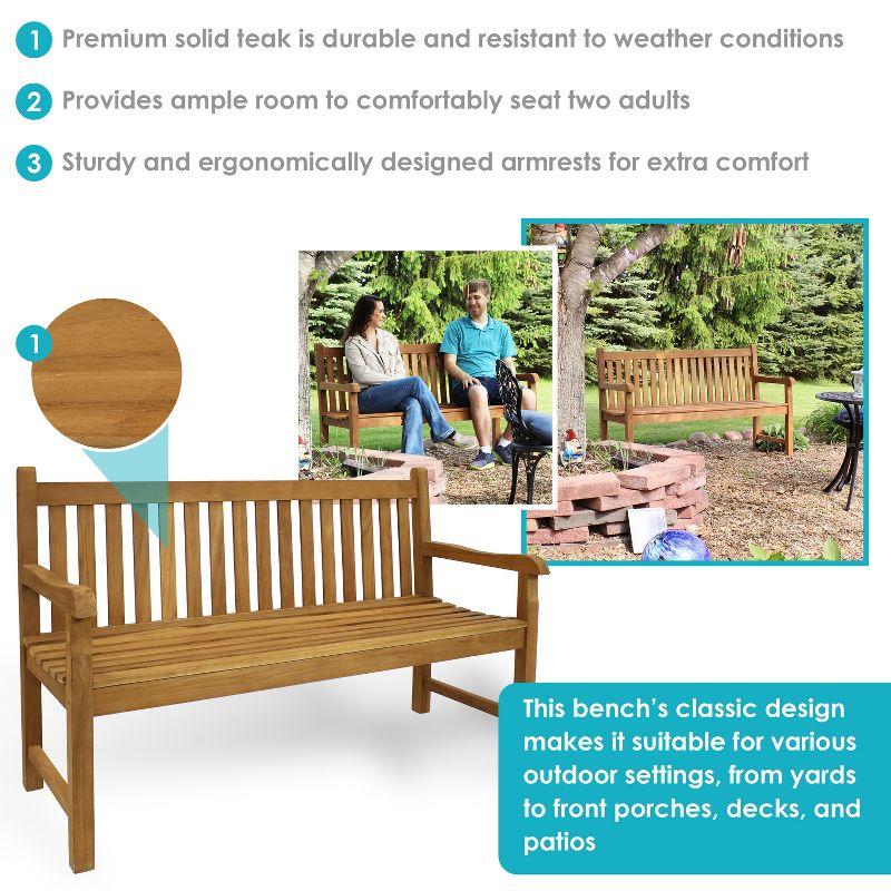 Sunnydaze Outdoor Solid Teak Wood with Light Stained Finish Patio Garden Bench Seat - 60" - Light Brown