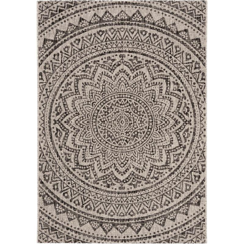 Courtyard CY8734 UV & Stain Resistant Non-Shedding Power Loomed Indoor/Outdoor Accent Rug - Light Grey/Black - 2'7"x5' - Safavieh