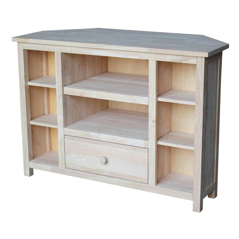 Elegant Solid Hardwood Corner TV Stand with Adjustable Shelves - Brown
