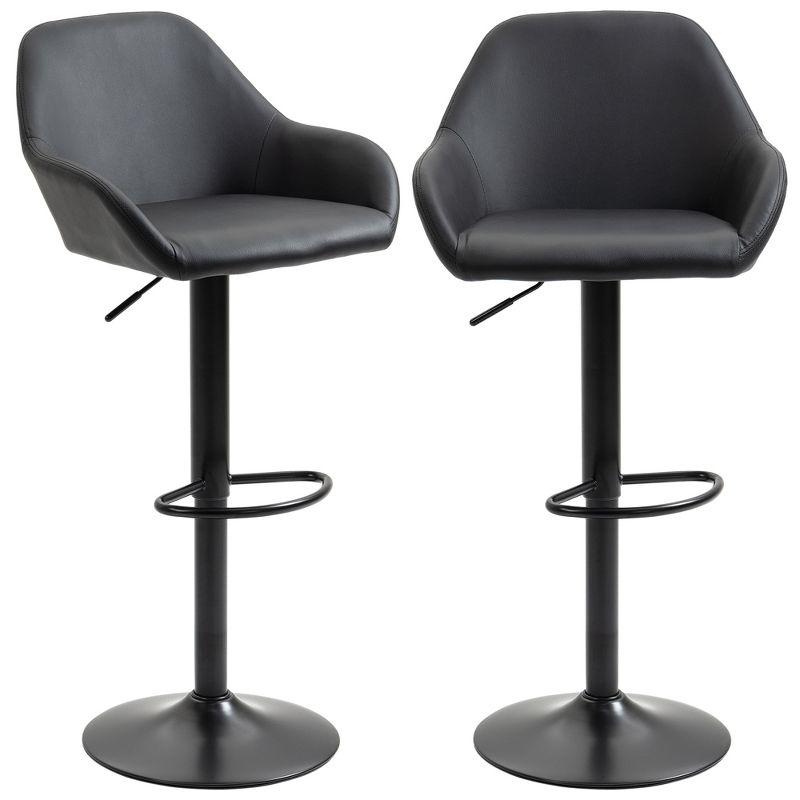 Swivel 58cm Adjustable Black Metal Bar Stools with Footrest - Set of 2