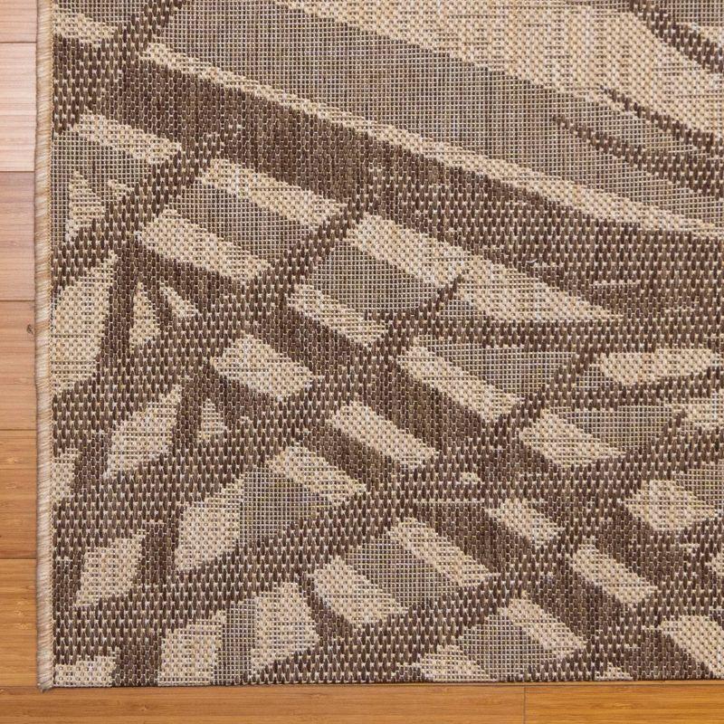 Gertmenian 6'5"x9'6" Paseo Paume Woven Indoor/Outdoor Accent Rug Brown: Machine Made, Botanical Pattern, Hose Clean