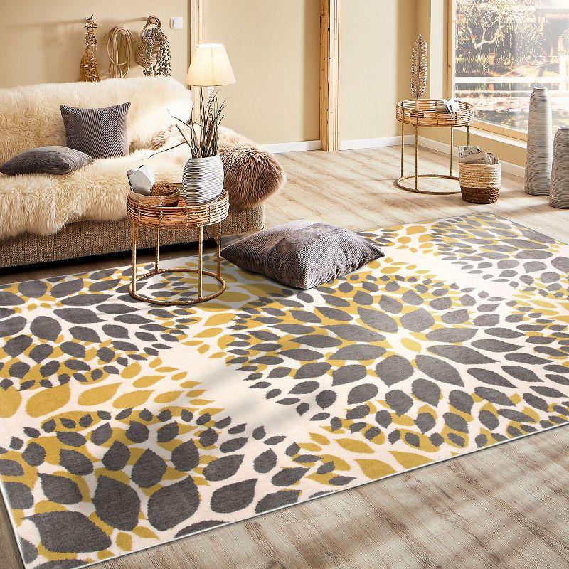 Blossom Burst Yellow Floral 39" Washable Synthetic Rug