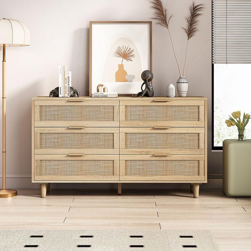 Rattan Dresser Modern Chest With 6 Drawer Dresser Wood Storage Closet Dressers