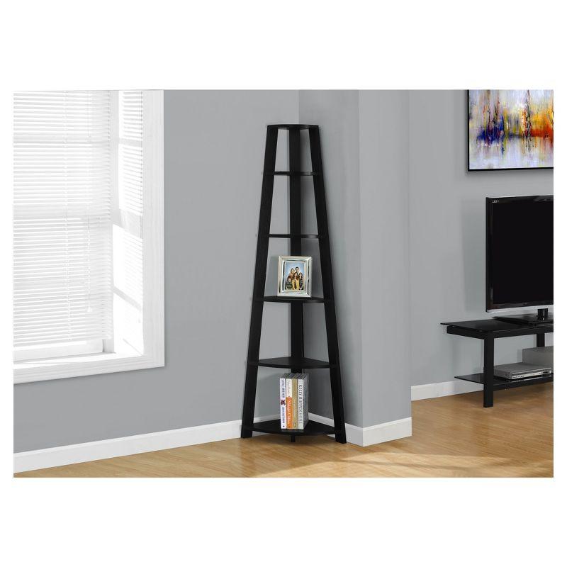 Contemporary Black 5-Shelf Corner Bookcase Etagere