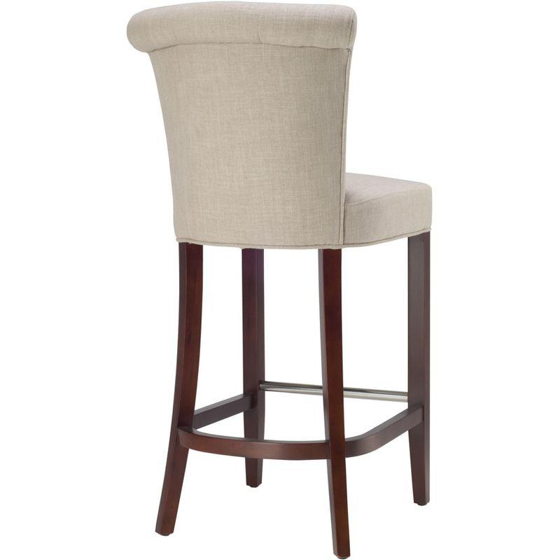 Transitional True Taupe Linen Blend Bar Stool with Cherry Mahogany Frame