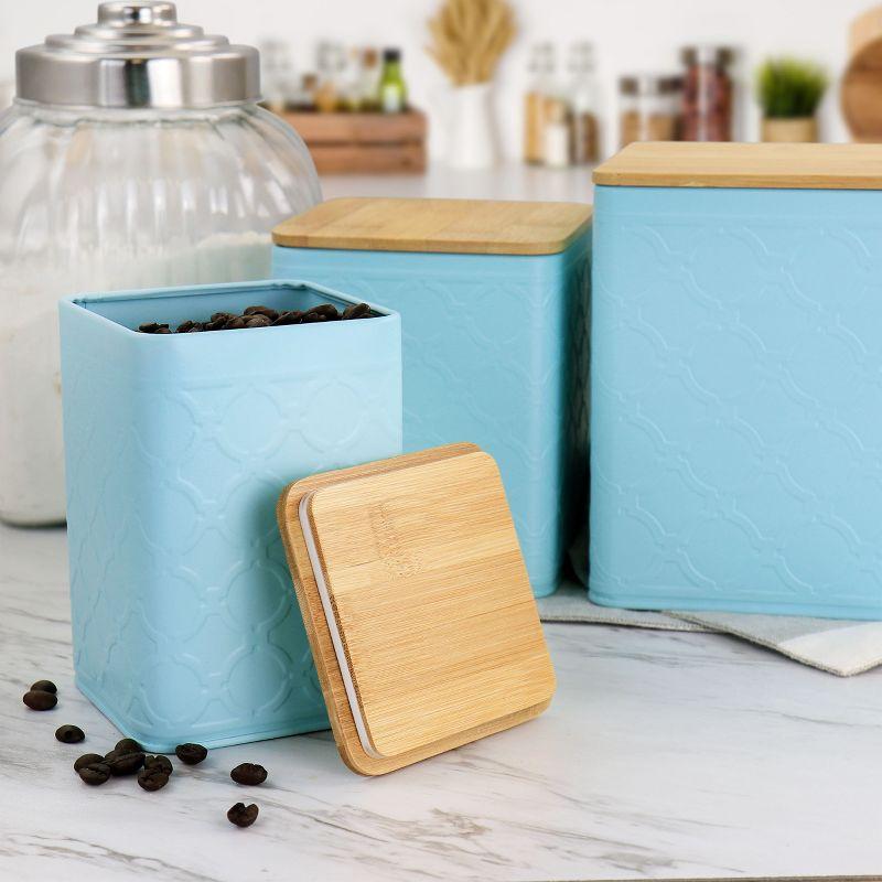 MegaChef 3 Piece Square Iron Canister Set in Turquoise