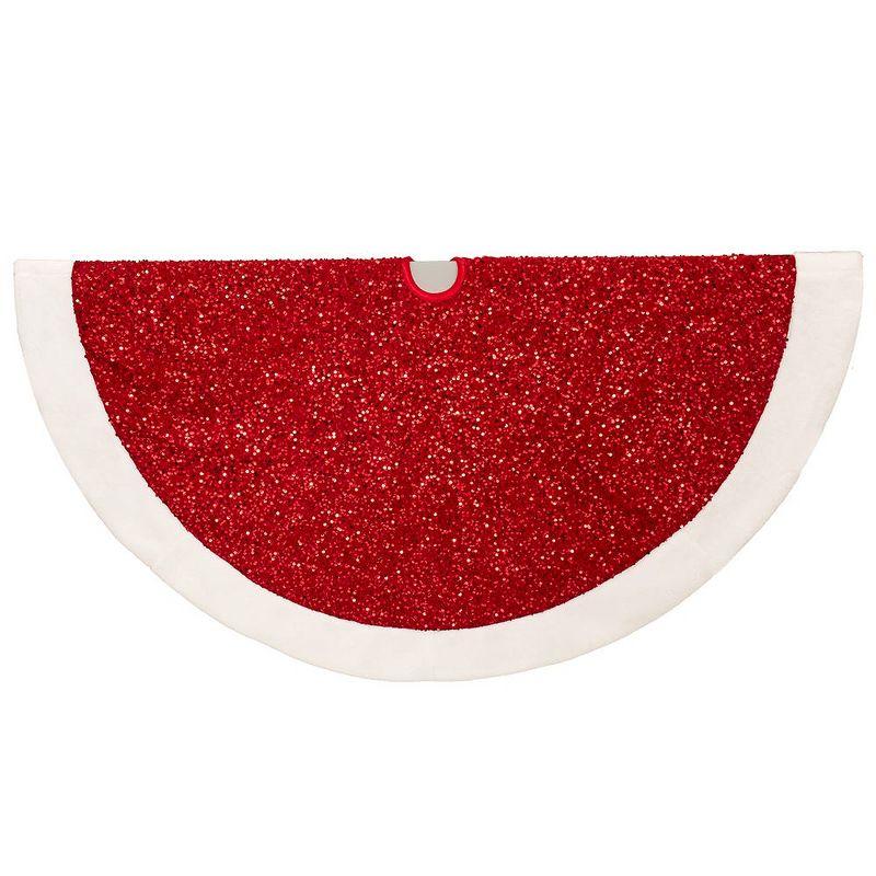 54-Inch Red Sequins Tree Skirt with White Border