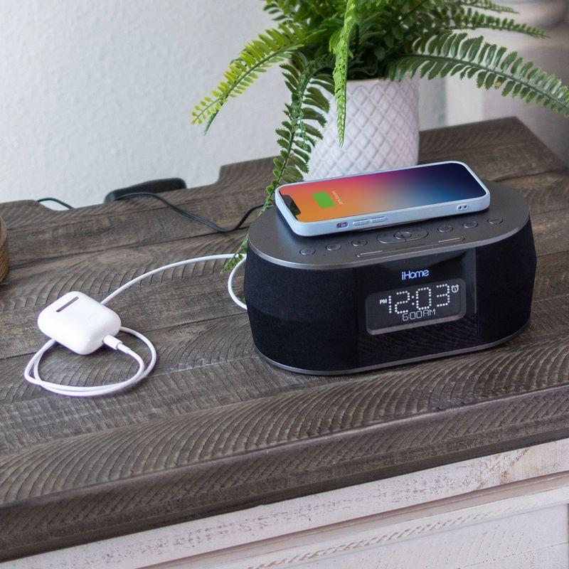 iHome Wireless Charging Alarm Clock with Bluetooth Speaker and USB Charging - (iBTW38B8)