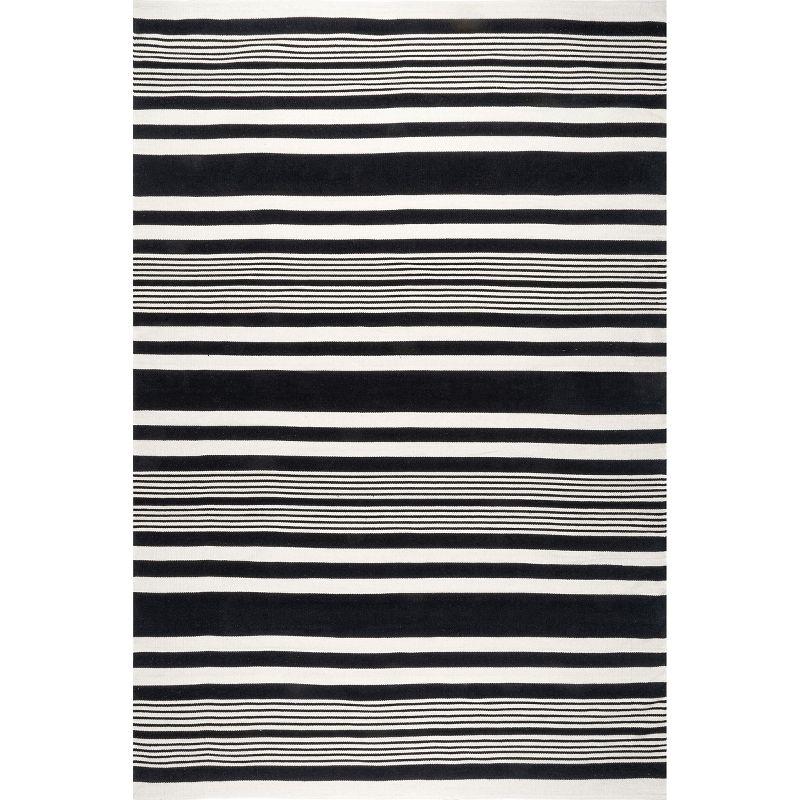 Black and White Striped Cotton Flatweave 8' x 10' Rug