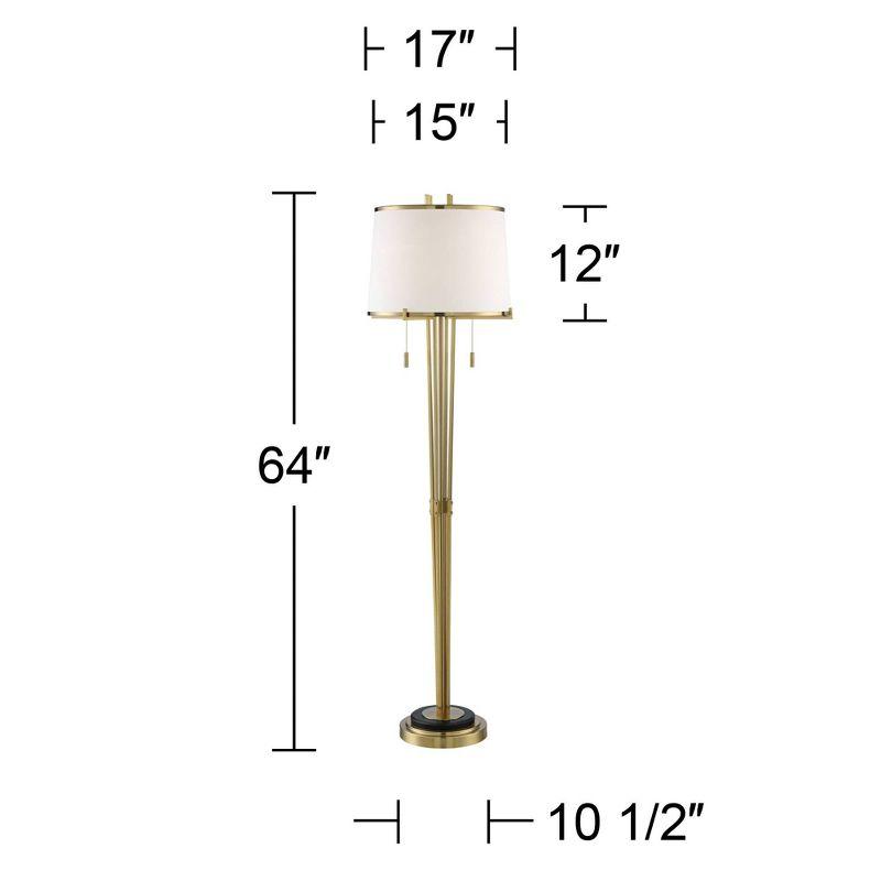 Possini Euro Design Palisade Modern Floor Lamp 64" Tall Satin Brass Metal Trimmed Fabric Tapered Drum Shade for Living Room Bedroom Office House Home