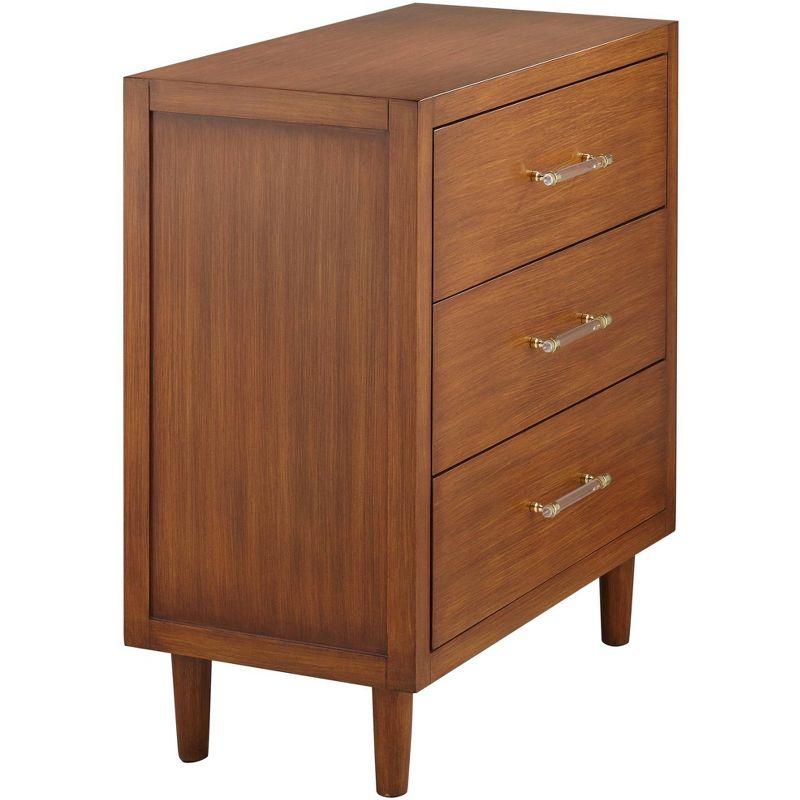 55 Downing Street Ollie 32" Wide Teak 3-Drawer Modern Cabinet with Crystal Handles