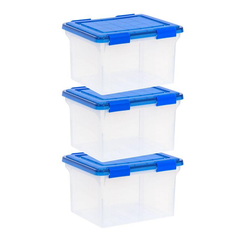 Clear and Blue Plastic Stackable File Storage Boxes, Set of 3