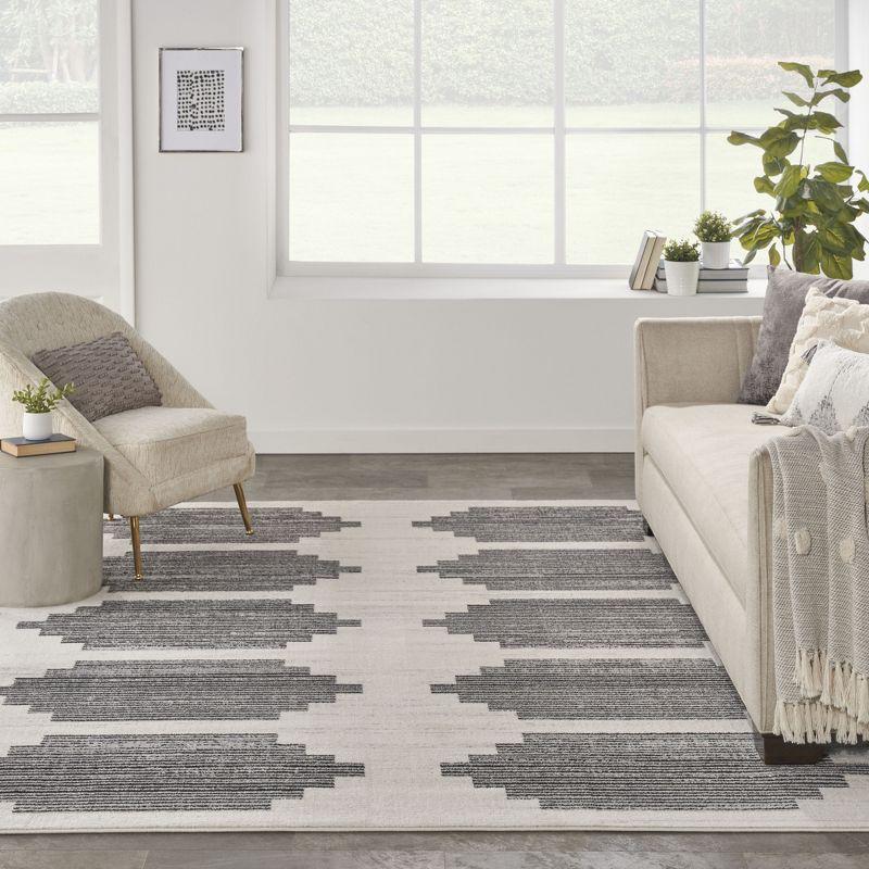 Ivory & Grey Geometric 8' x 10' Synthetic Easy-Care Area Rug