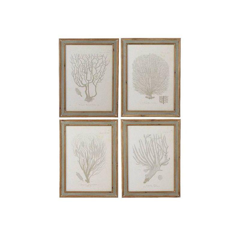 Reclaimed Wood Framed Coral Print Wall Art Set of 4