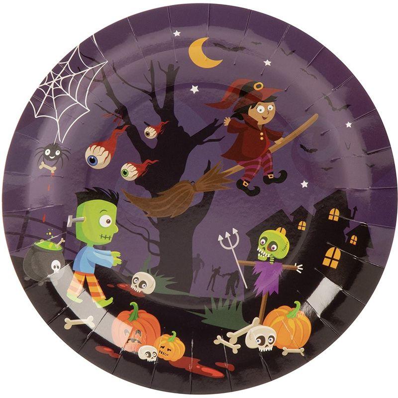 Blue Panda 144 Piece Spooky Halloween Disposable Party Supplies Serves 24 - Plates, Napkins, Cups & Cutlery