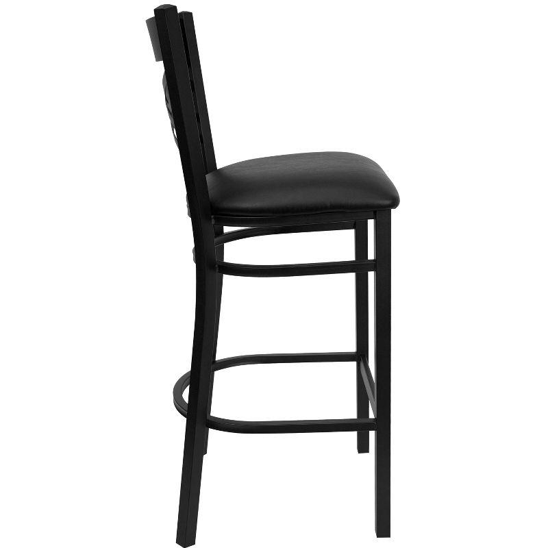 Elegant Black Metal Barstool with X-Back & Black Vinyl Seat