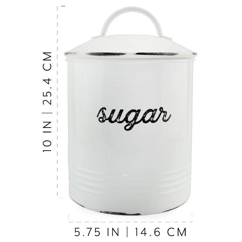 AuldHome Design Enamelware White Sugar Canister; Rustic Farmhouse Style Kitchen Storage