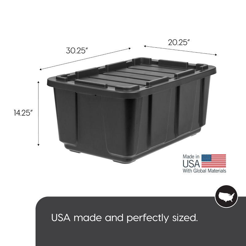 Heavy-Duty Black Plastic Stackable Storage Bins with Lids, 27 Gallon