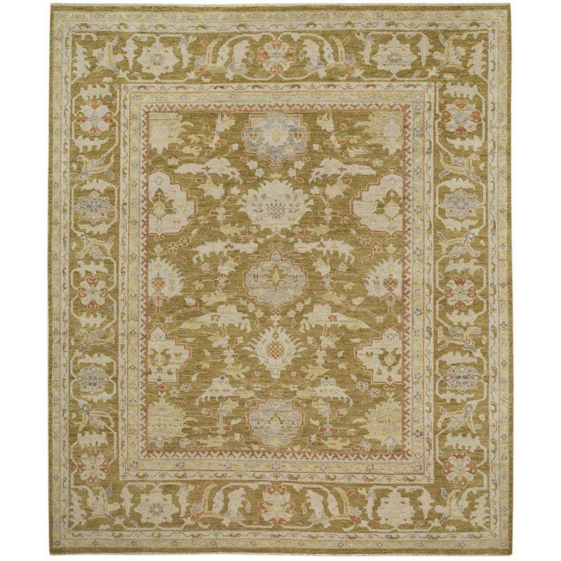 Sultanabad Green and Beige Hand-Knotted Wool 8' x 10' Area Rug