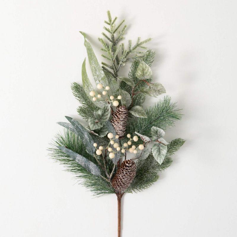 36" Green Pine and Cream Berry Christmas Spray