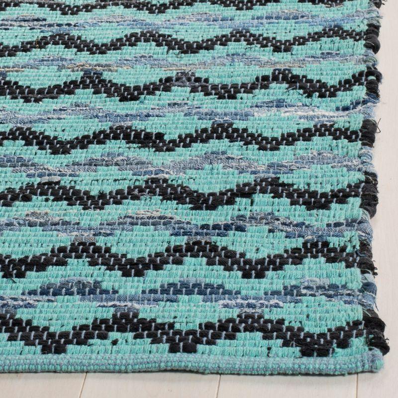 Handwoven Coastal Charm Cotton Square Rug - Black, Turquoise, and Blue