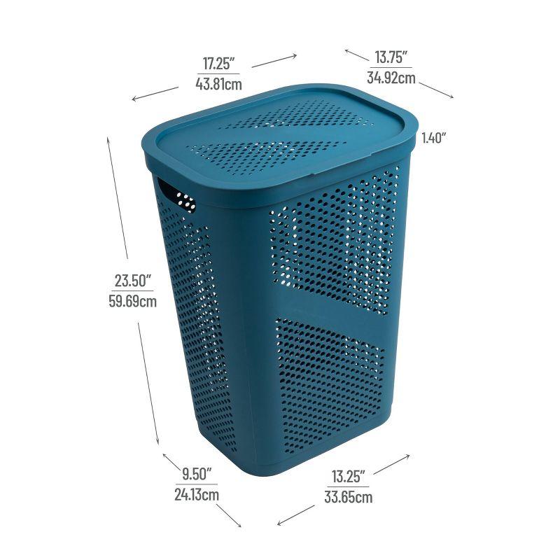 Mind Reader Mind Reader 60L Slim Laundry Hamper, Clothes Basket, Lid, Ventilated, Plastic, 17.25"L x 13.75"W x 23.5"H, 2-Pack