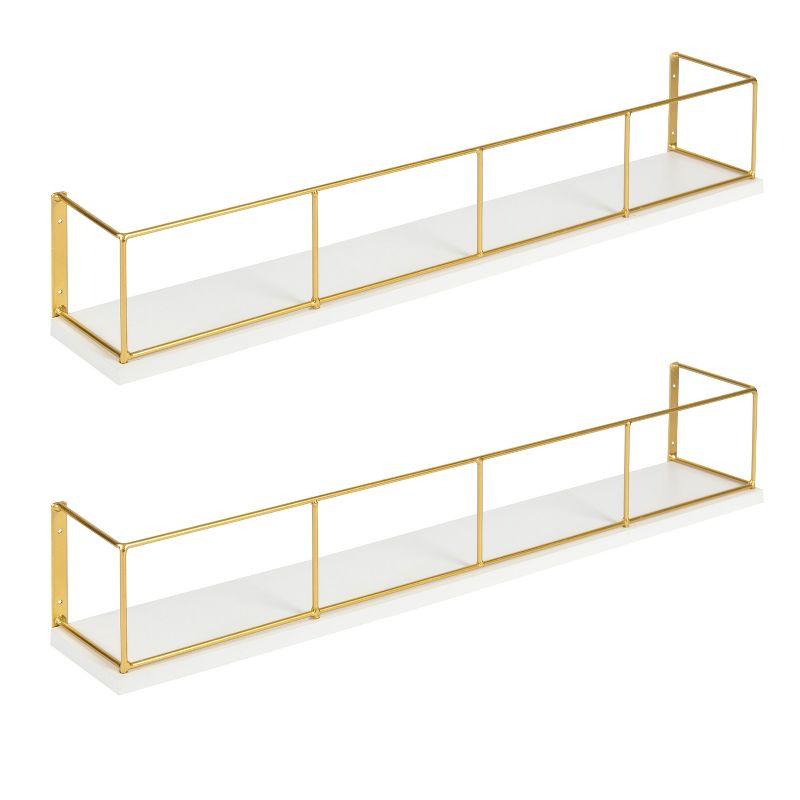 Chic Modern White and Gold Wood-Metal 24" Floating Shelves, 2-Pack