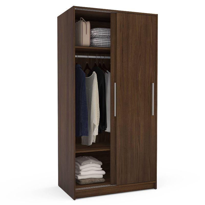 Denmark 2 Sliding Doors Clothing Armoire Dark Brown -Polifurniture: Modern Storage Wardrobe with Fixed Shelves, Aluminum Hardware