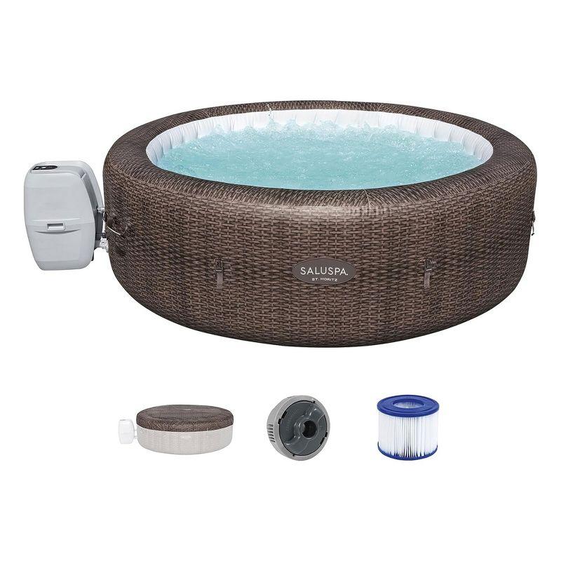 Bestway SaluSpa St. Moritz AirJet 2 to 7 Person Inflatable Hot Tub Round Portable Outdoor Spa with 180 Soothing AirJets and Cover, Brown