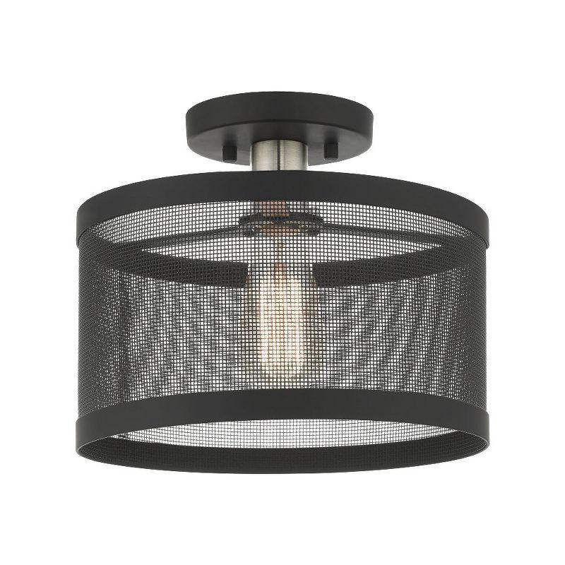 Modern Indoor/Outdoor LED Drum Semi-Flush Mount in Black & Brushed Nickel