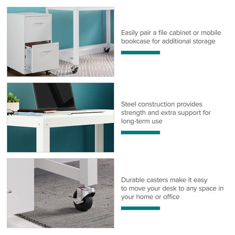 Space Solutions Mobile Desk Steel White: Compact Metal Writing Table, No Storage, Painted Surface