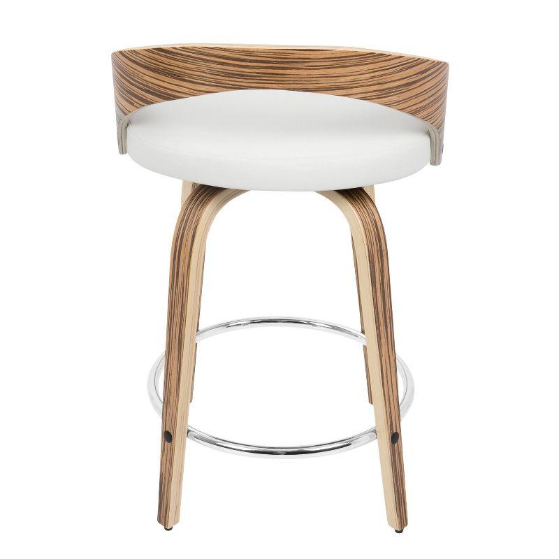 Zebra Wood and White Faux Leather Swivel Counter Stools, Set of 2