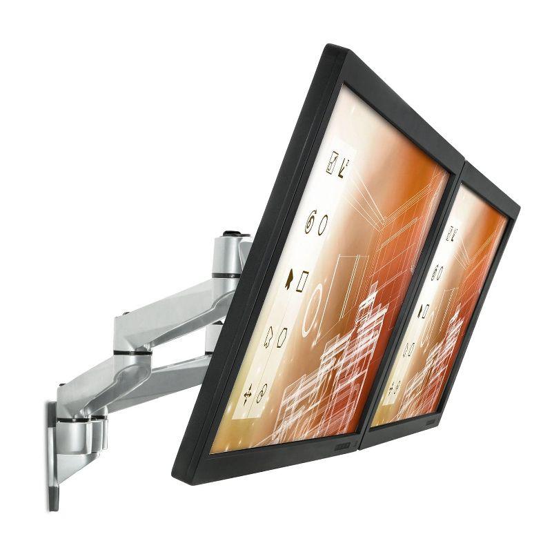 Mount-It! Dual Full Motion Monitor Wall Mount, Compatible with VESA 75 and 100, Fits Computer Screens 19, 20, 21, 24, 27, 30 Inches, Silver