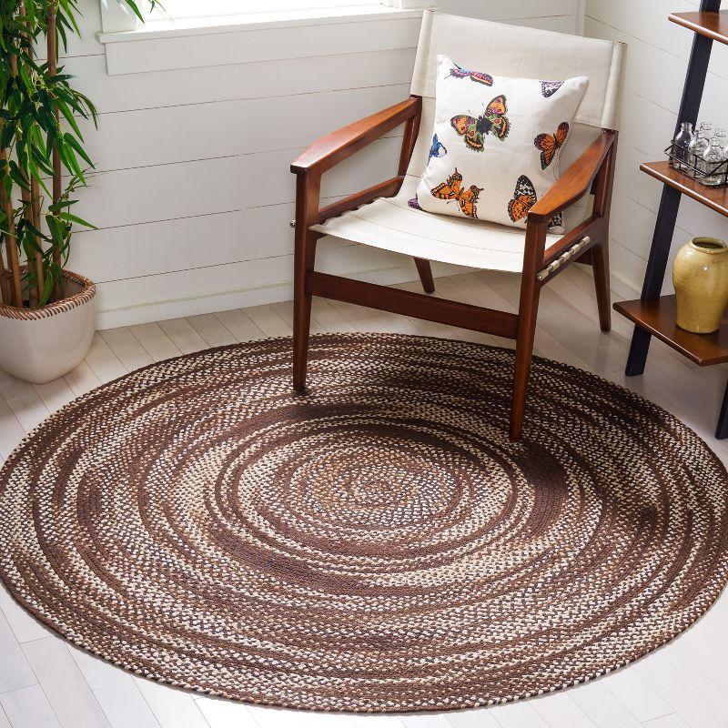 Ivory and Brown Handmade Braided Round Rug, 4' Diameter